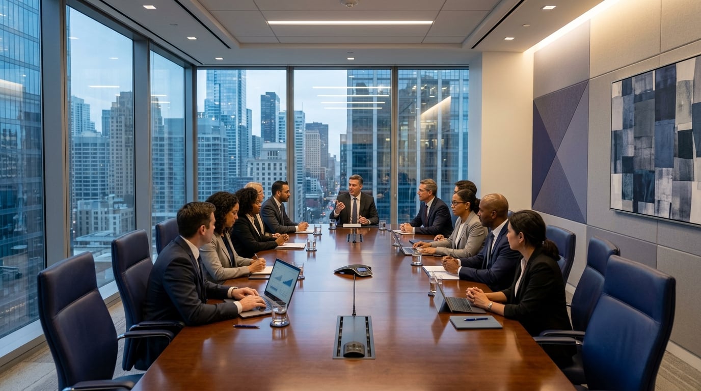 Executive boardroom where major property decisions are made