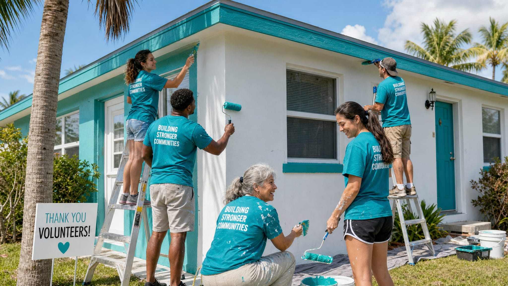 Volunteers painting a home