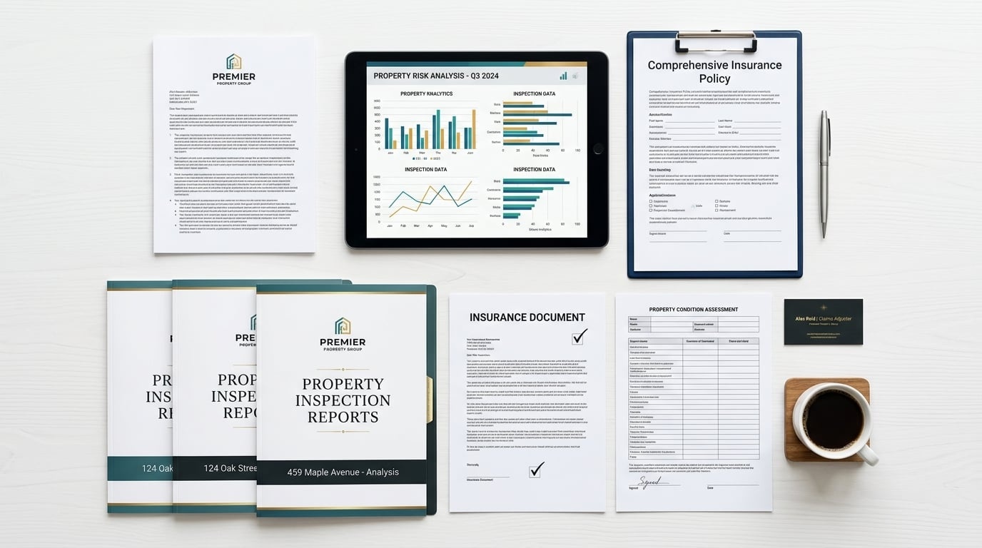 Organized insurance documents and property data ready for claims