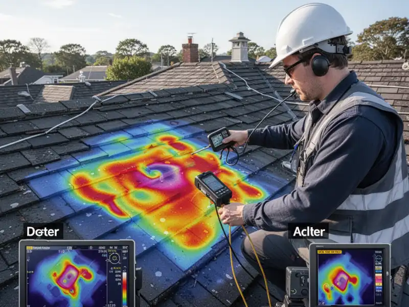 Thermal infrared roof scan revealing hidden moisture