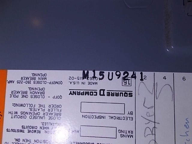 Panel data plate - manufacturer, rating, and serial number verified